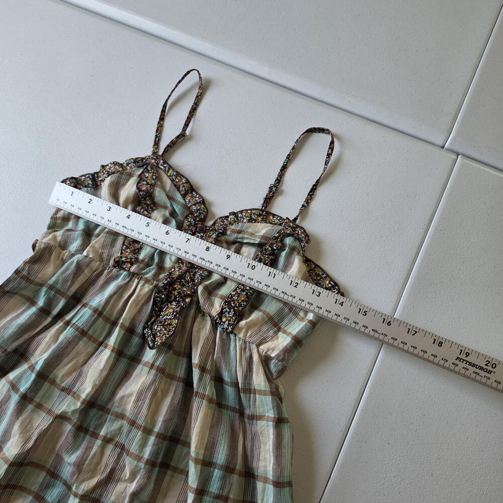 Y2K Mossimo Tank Top Small Multicolor Plaid Ruffle Babydoll Cami TVD Bella Swan - Picture 5 of 7